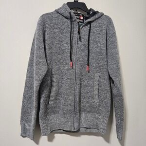 Canada Weather Gear Mens Grey Textured‎ Knit Full Zip Fleece Lined Hoodie Large